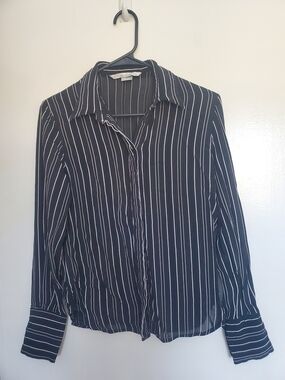 Peter Nygård Black Blouse with White Pinstripes